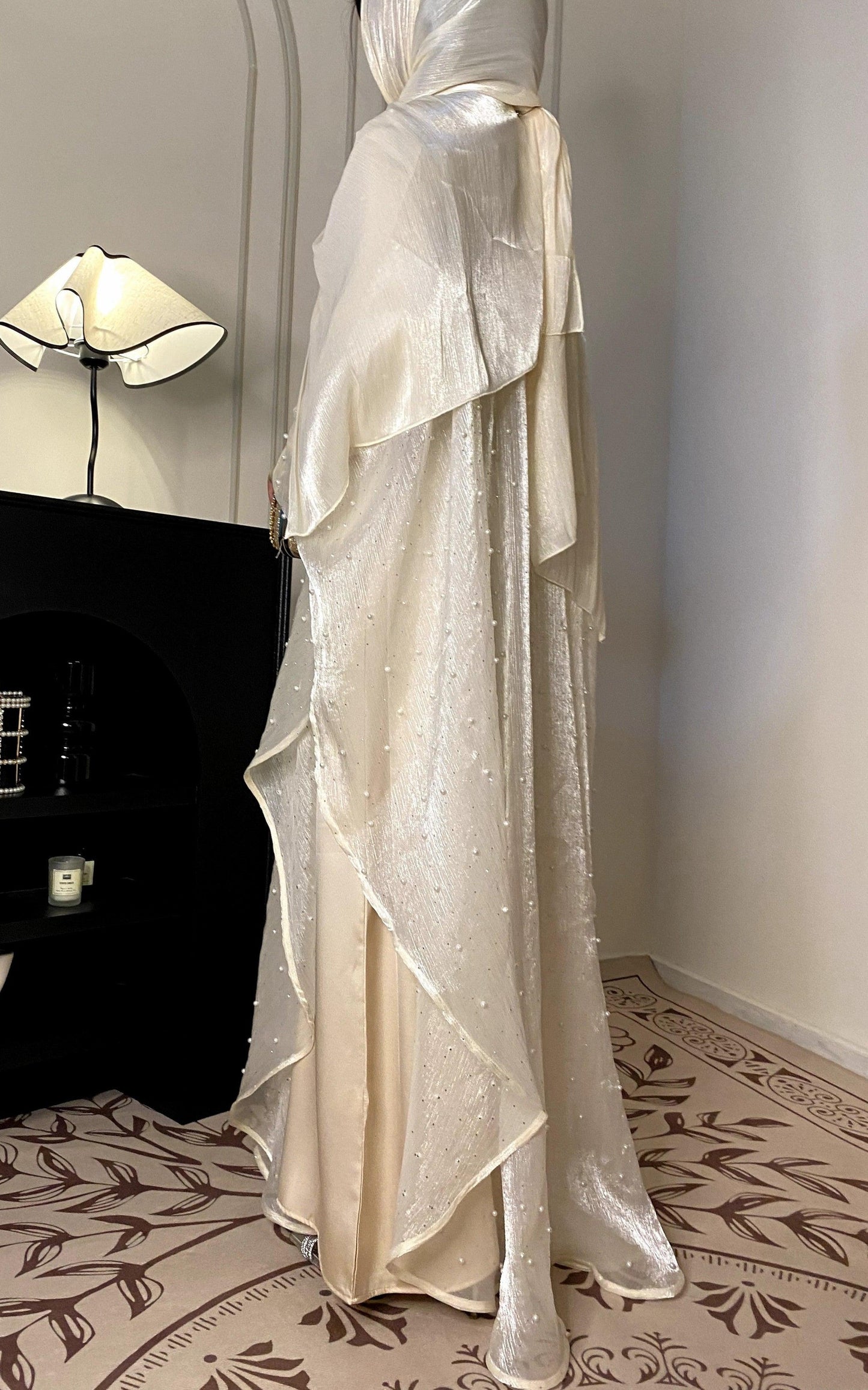 Eid Collection | Elegant Starlight Abaya Set in Cream Beige (clearance online only)