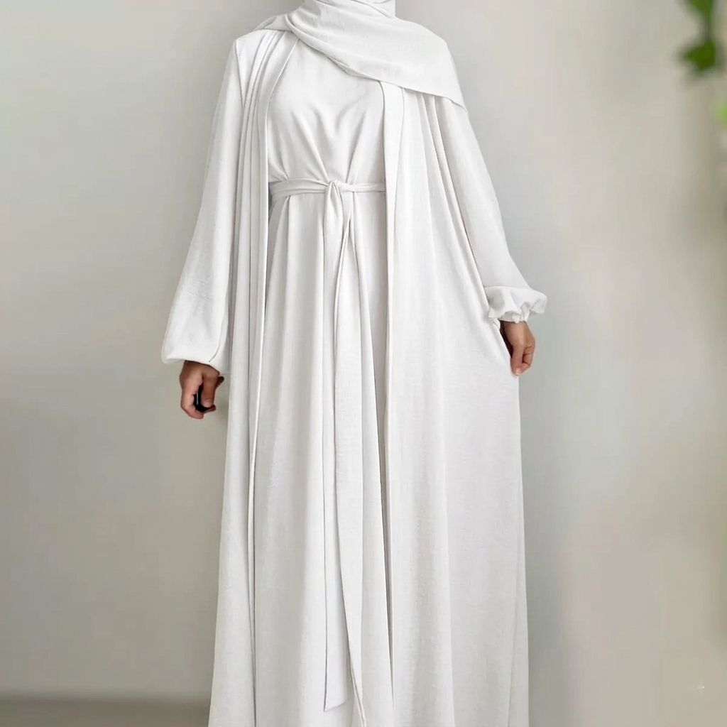 Crepe White Abaya with Inner | Modest 2 pcs set Ihram for Women