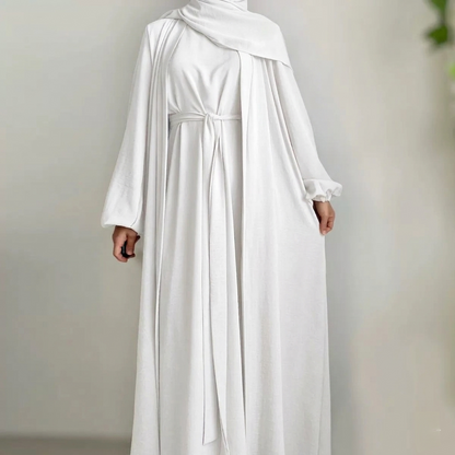 Crepe White Abaya with Inner | Modest 2 pcs set Ihram for Women