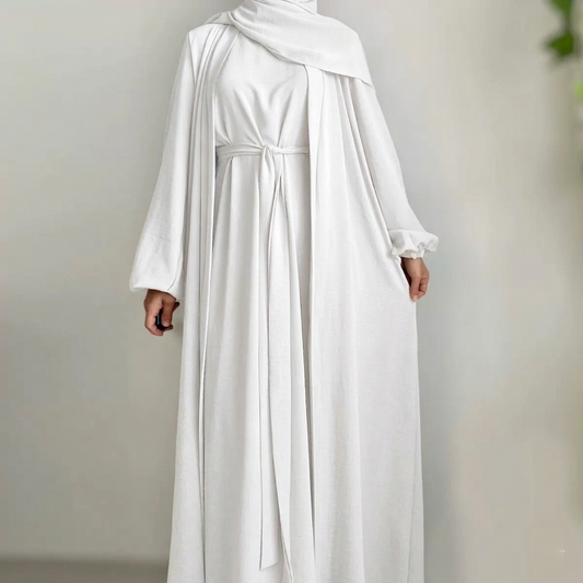 Crepe White Abaya with Inner | Modest 2 pcs set Ihram for Women