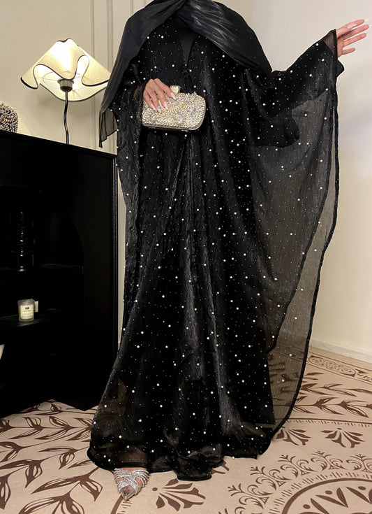 Eid Collection | Elegant Starlight Abaya Set in Black (clearance online only)