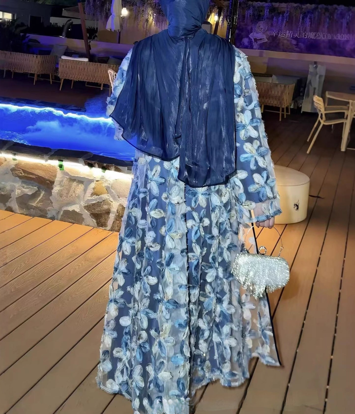 Royal Blue Floral Abaya Set (clearance online only)