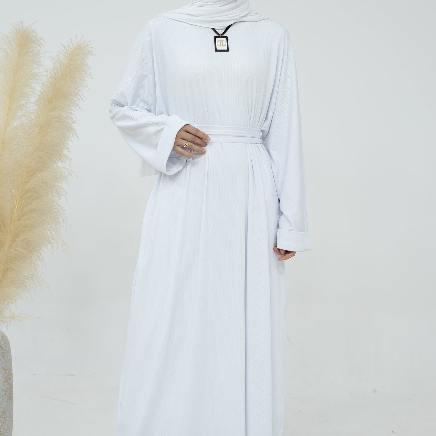 Autumn Winter Plain Abaya--White