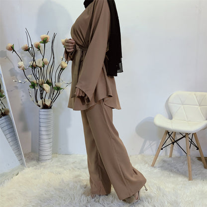 Modest Top & Pants Set - Dusty Brown