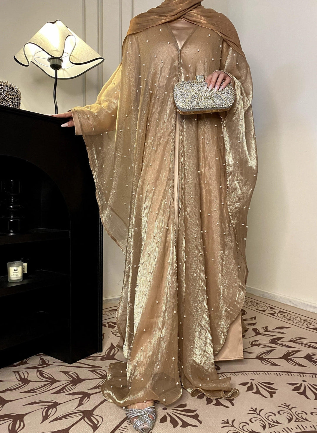 Eid Collection | Elegant Starlight Abaya Set in Rose Gold (clearance online only)