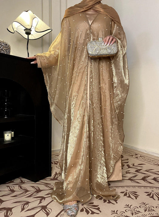 Eid Collection | Elegant Starlight Abaya Set in Rose Gold (clearance online only)