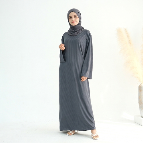 Ribbed Knit Jersey Long Sleeve Abaya – Slate Grey