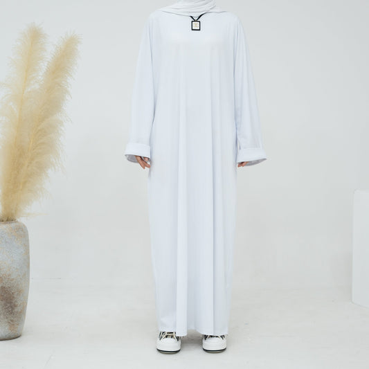 Autumn Winter Plain Abaya--White