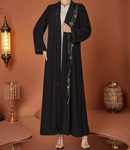 Beaded Open Abaya in Black