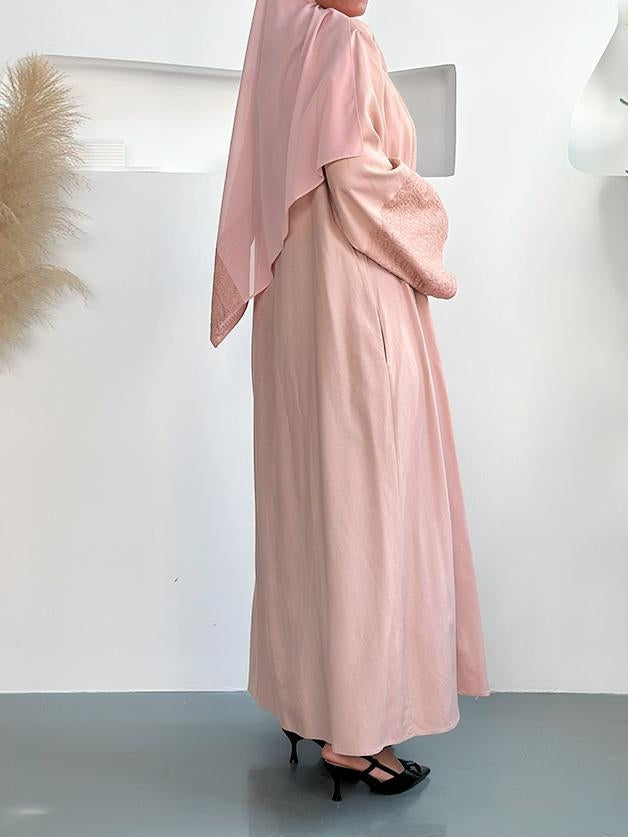 Embroidered Linen Abaya 3 Piece Set - Blossom