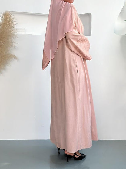 Embroidered Linen Abaya 3 Piece Set - Blossom