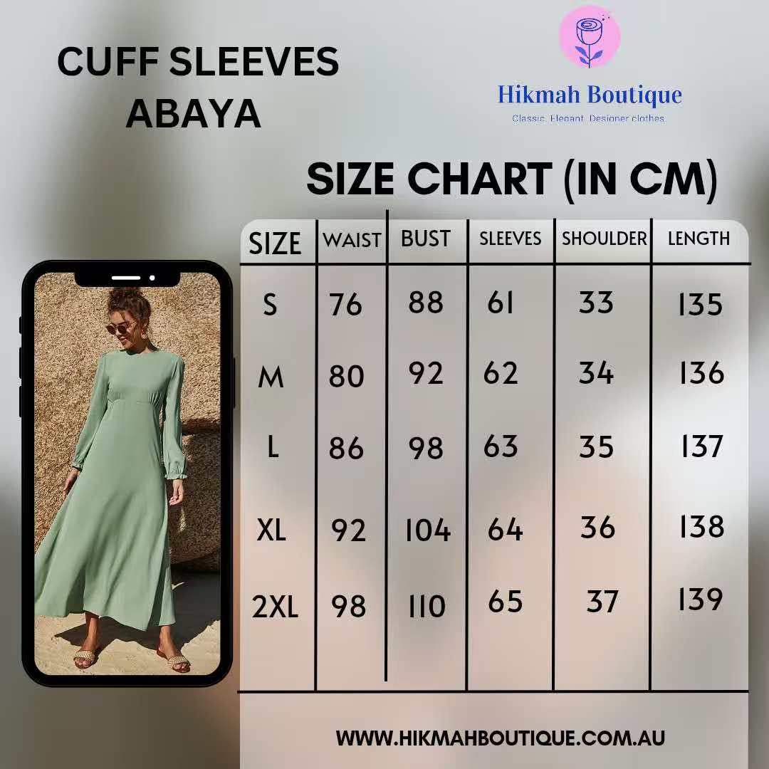 Cuff Sleeves Plain Abaya (clearance item)