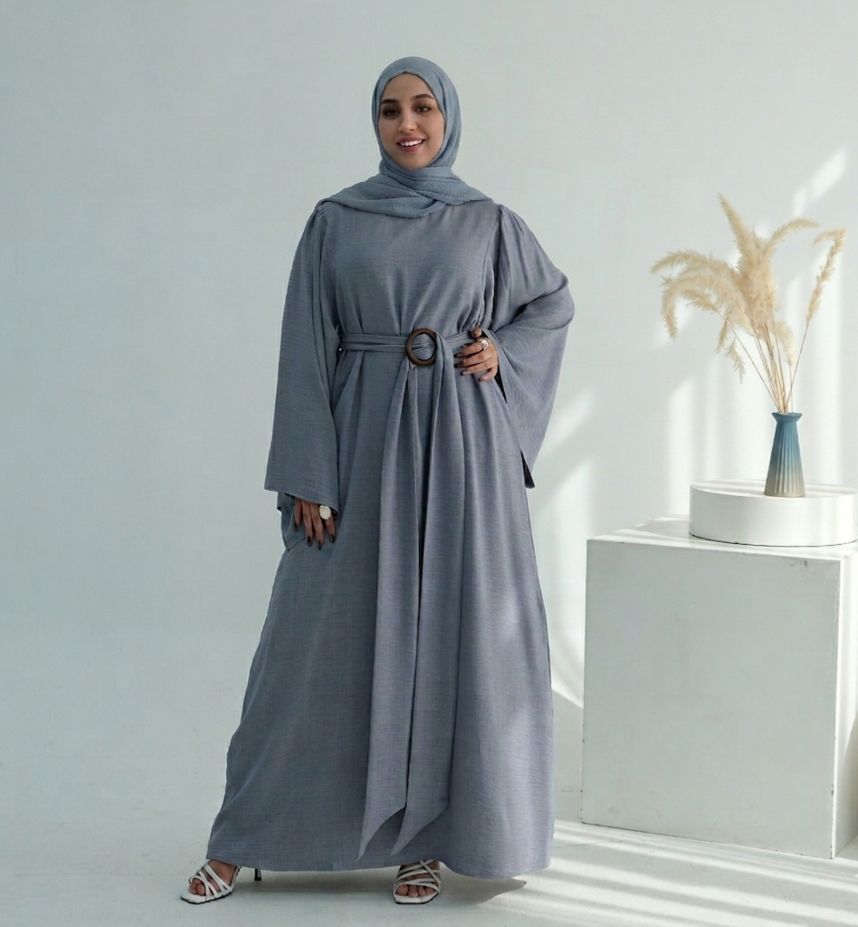 Casual Twill Abaya Dress - Grey