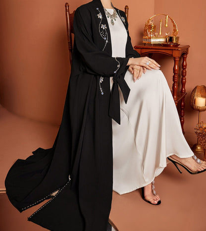 Rhinstones Open Abaya in Black