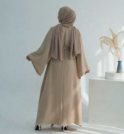 Casual Twill Abaya Dress - Beige