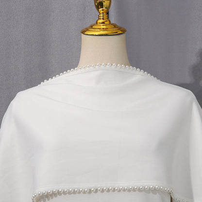 White Jersey Abaya with Matching Decorative Pearl Strip