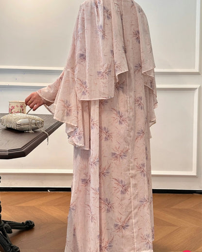 Floral Print Chiffon Abaya 3 pcs Set - Blossom