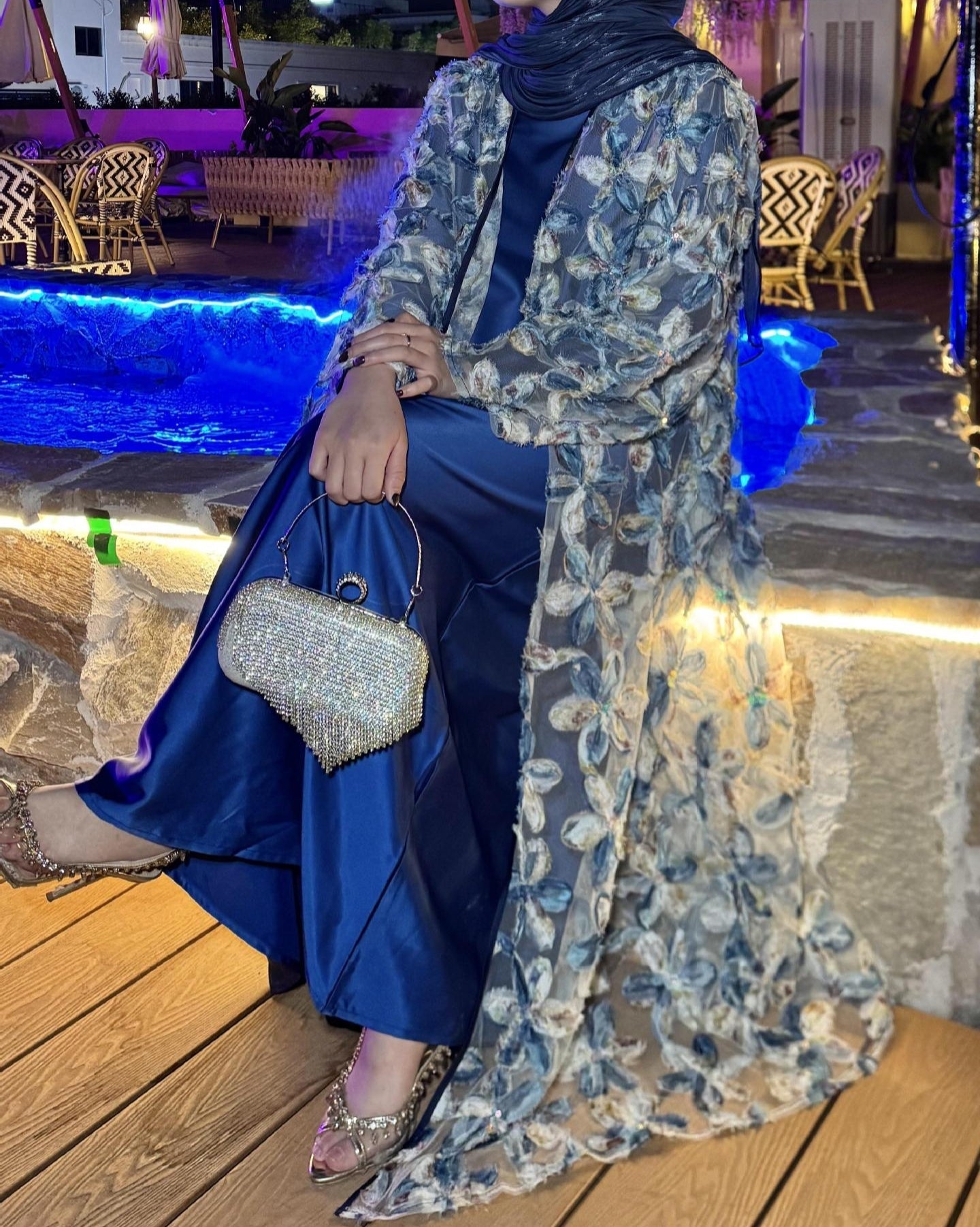 Royal Blue Floral Abaya Set (clearance online only)
