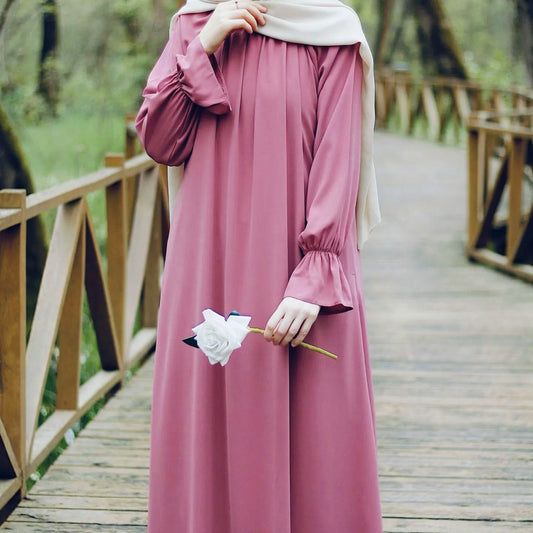 Plain Abaya wt Cuffed Sleeves - Pink (clearance online only)