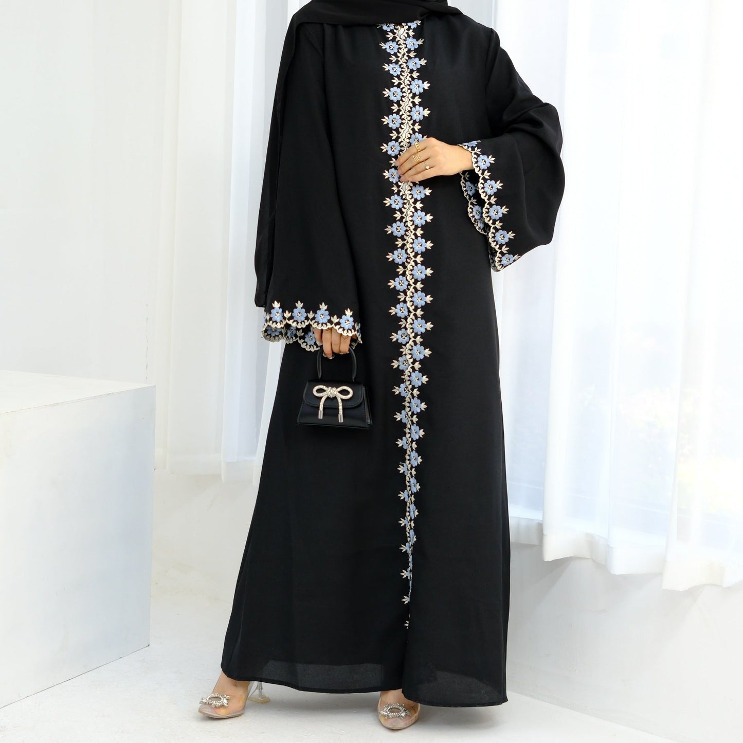 Eid Edit|Open Abaya With Floral Embroidery (clearance online only)