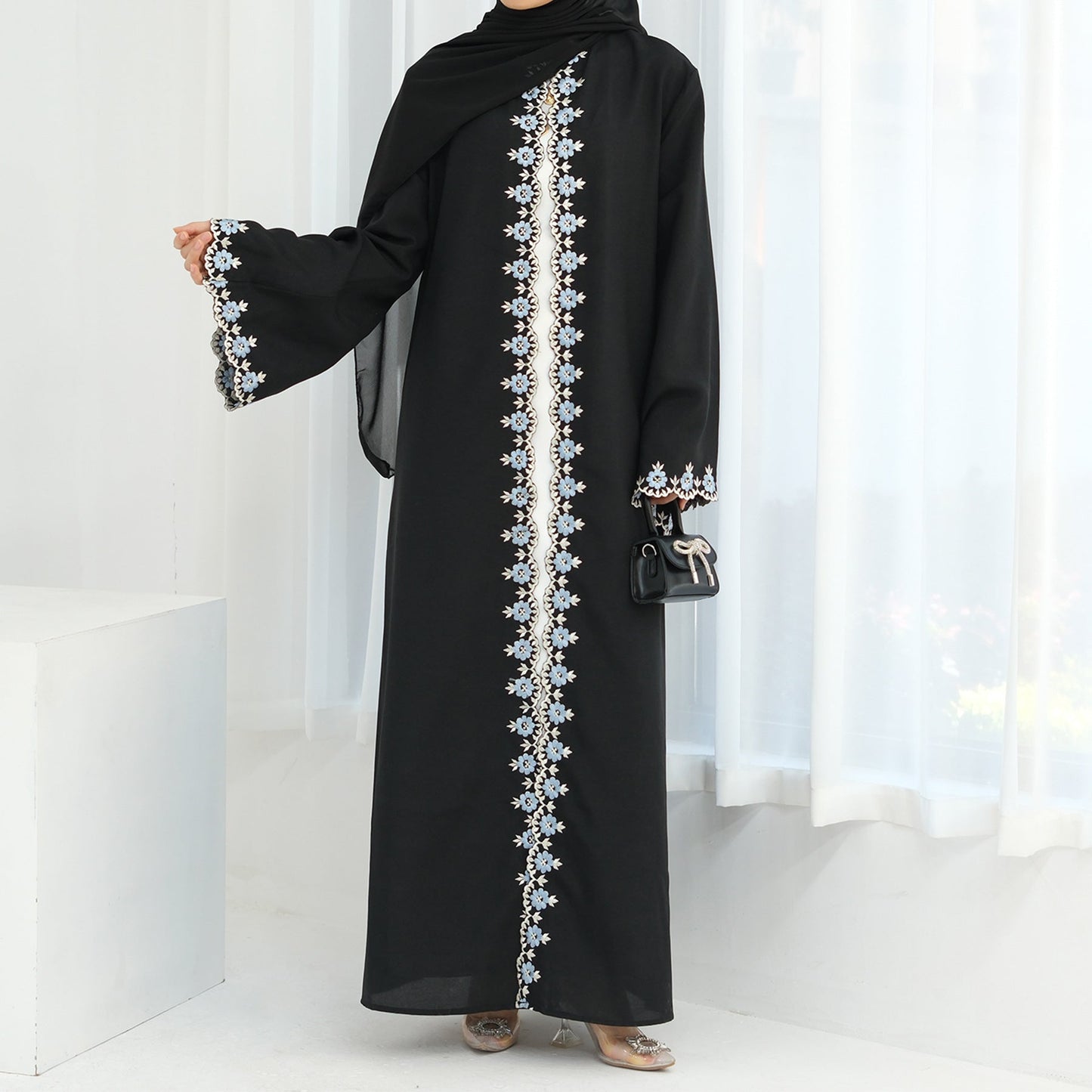 Eid Edit|Open Abaya With Floral Embroidery (clearance online only)