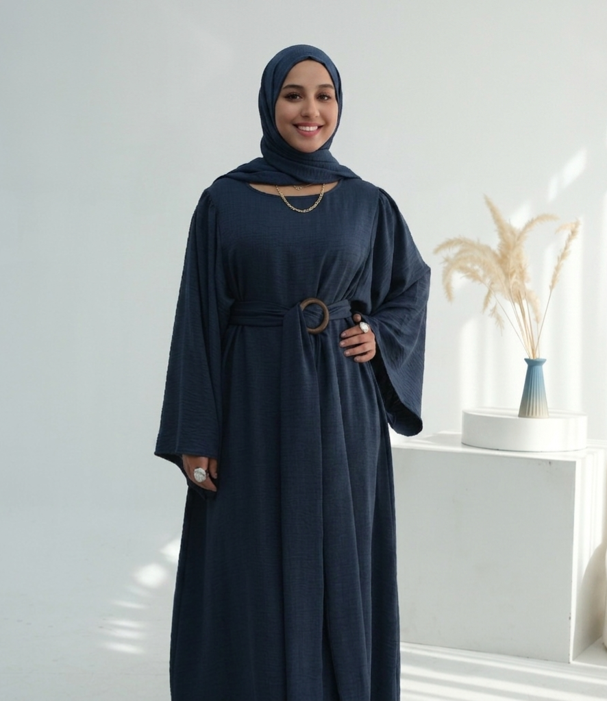Casual Twill Abaya Dress - Navy