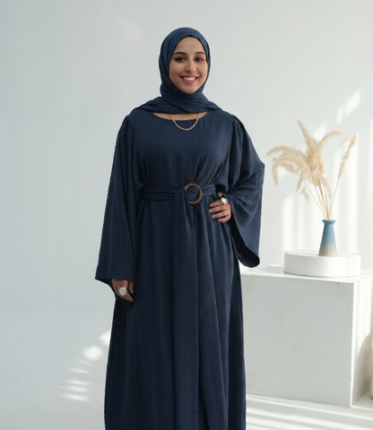 Casual Twill Abaya Dress - Navy