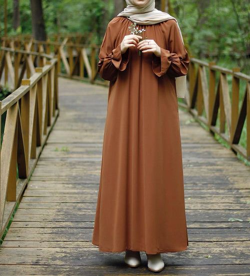 Plain Abaya wt Cuffed Sleeves - Brown Tone (clearance online only)