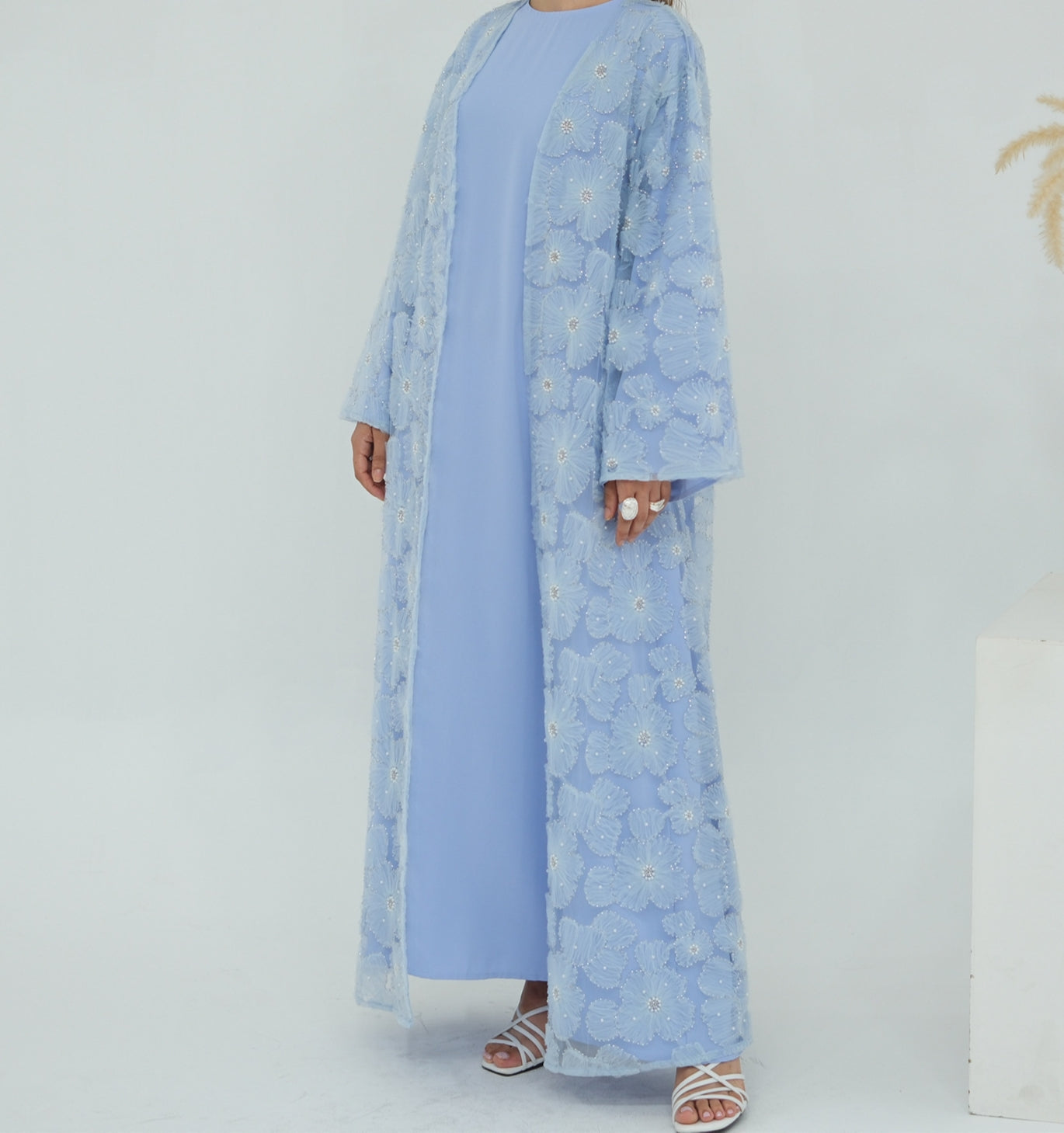 The Floral Bloom Abaya Set - Light Blue (clearance online only)