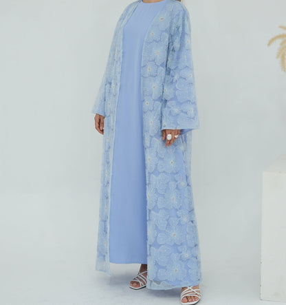 The Floral Bloom Abaya Set - Light Blue (clearance online only)