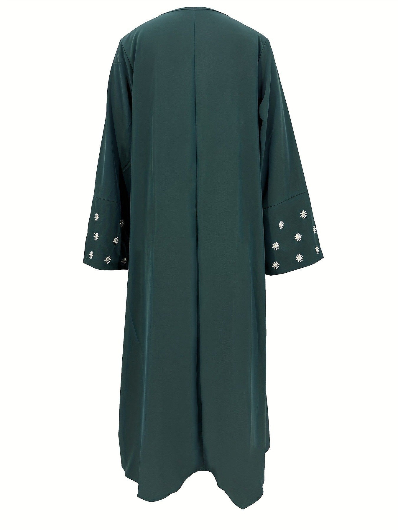 Plain Abaya wt Daisy Embroidered Sleeves - Green
