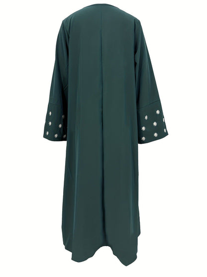Plain Abaya wt Daisy Embroidered Sleeves - Green