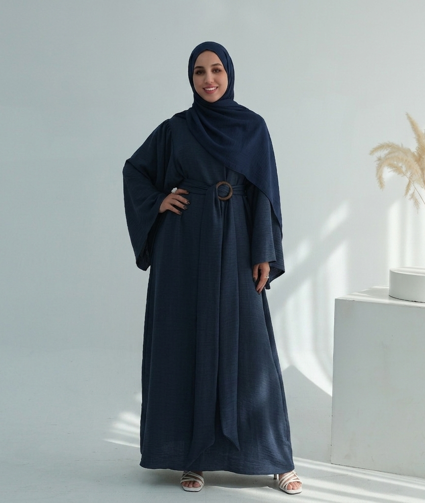 Casual Twill Abaya Dress - Navy