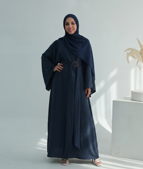 Casual Twill Abaya Dress - Navy