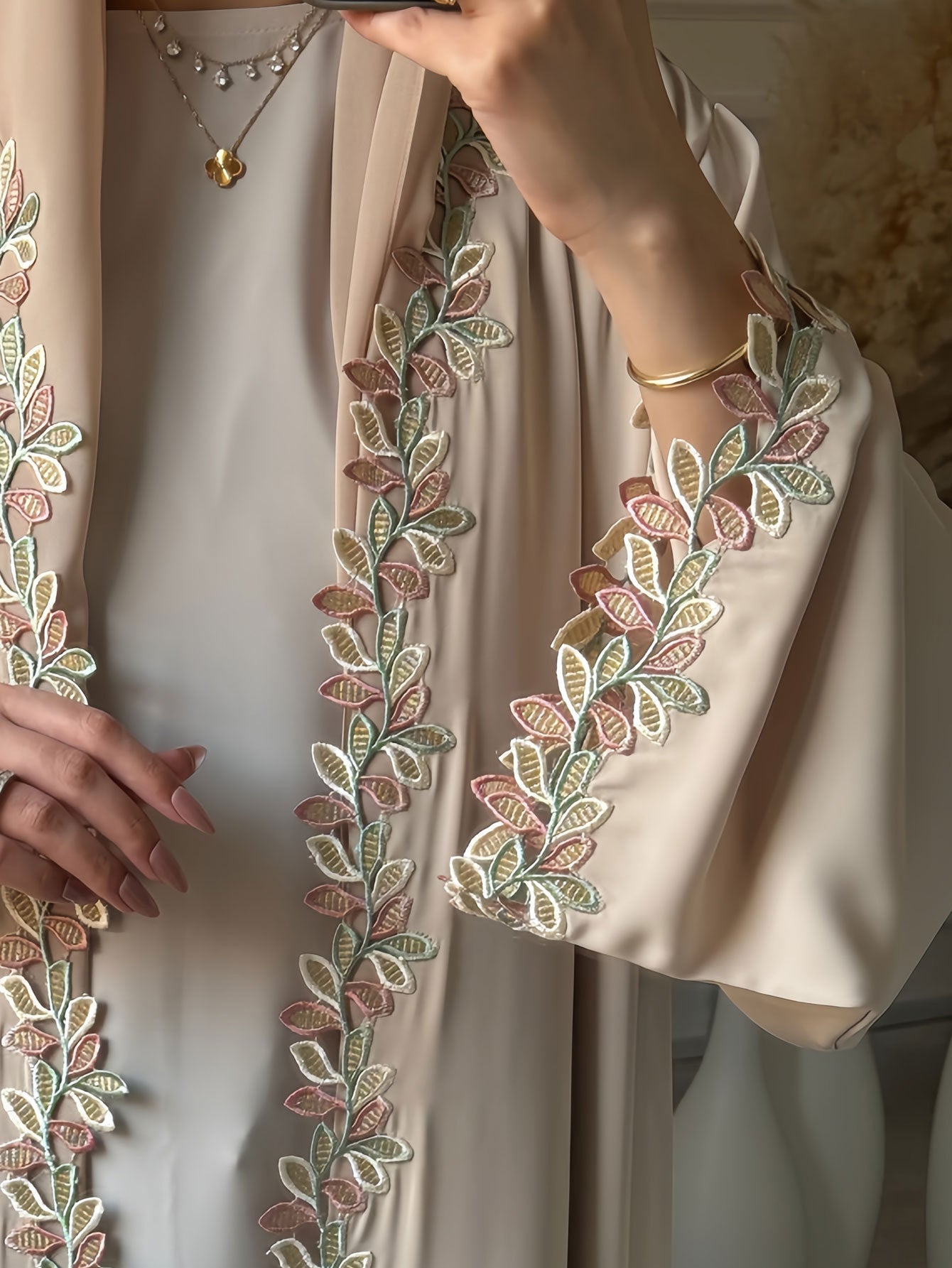 Floral Decorative Open Abaya