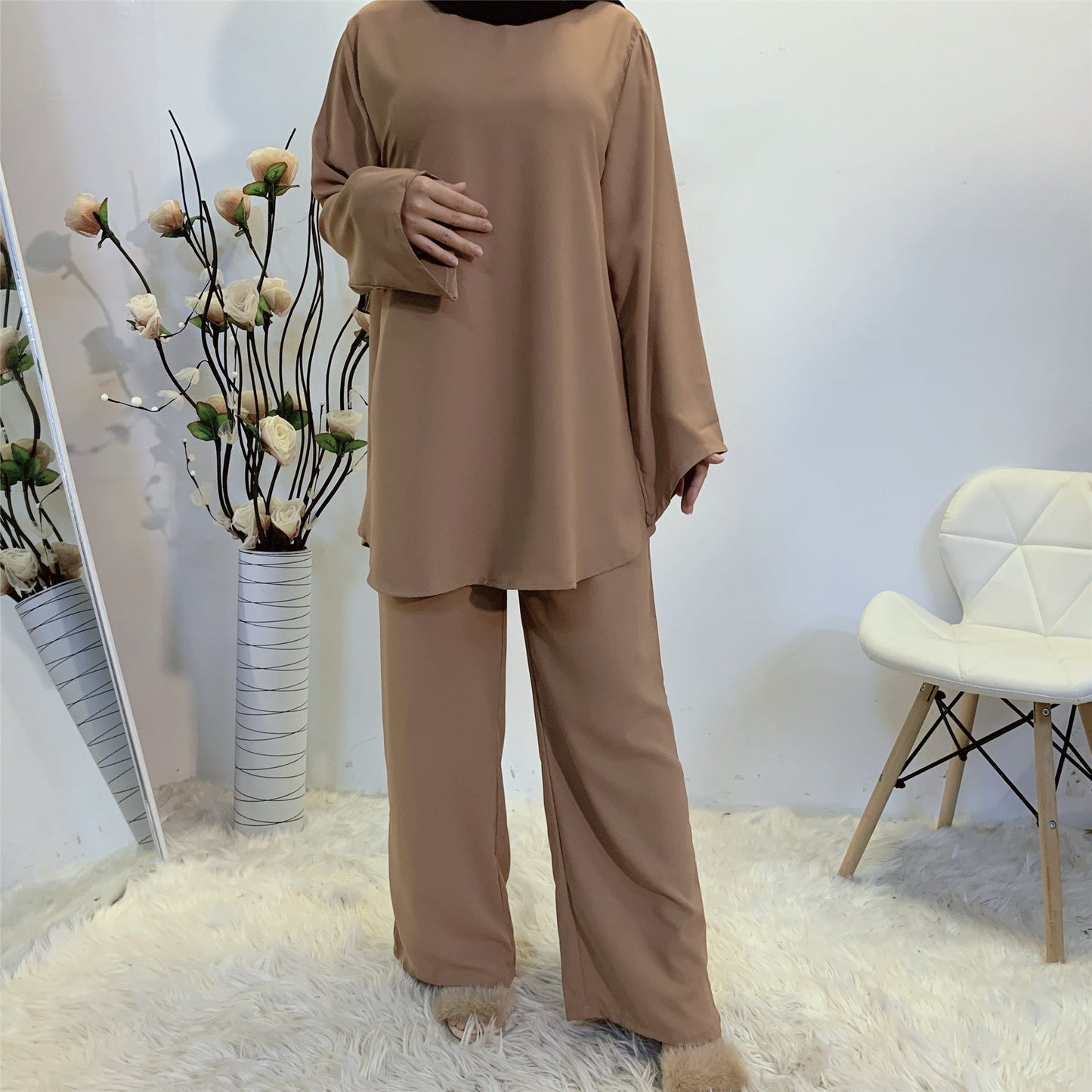 Modest Top & Pants Set - Dusty Brown