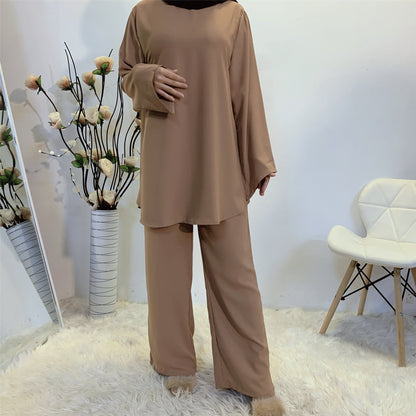 Modest Top & Pants Set - Dusty Brown