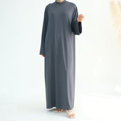 Ribbed Knit Jersey Long Sleeve Abaya – Slate Grey