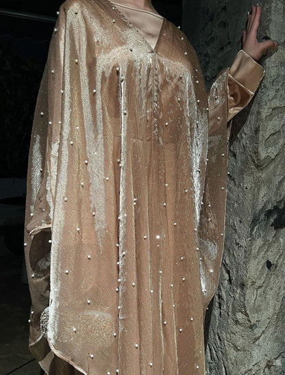 Eid Collection | Elegant Starlight Abaya Set in Rose Gold (clearance online only)