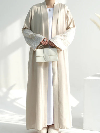 Open Abaya With Embroidered Sleeves - Beige (clearance item online only)