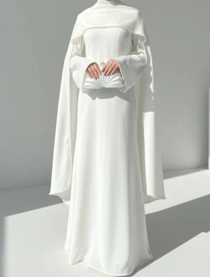 White Jersey Abaya with Matching Decorative Pearl Strip
