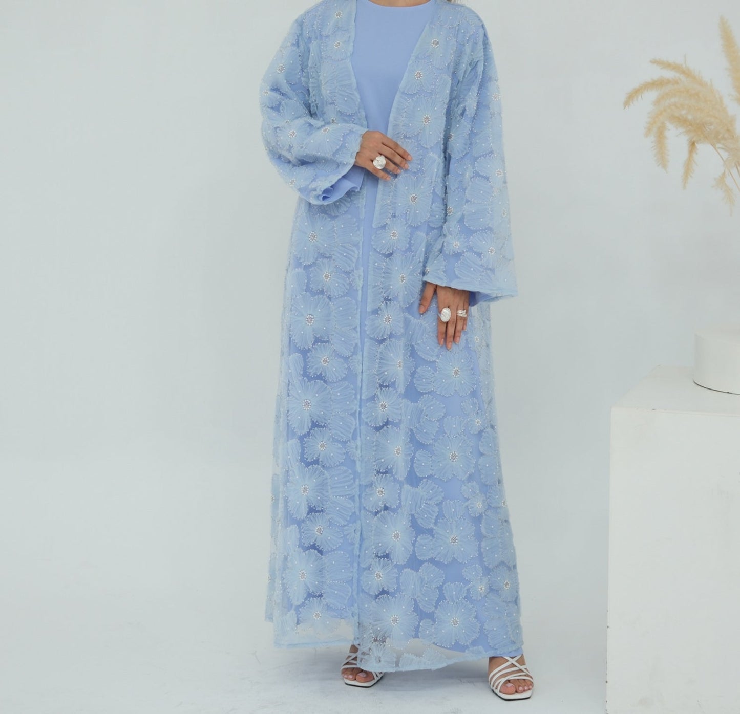The Floral Bloom Abaya Set - Light Blue (clearance online only)