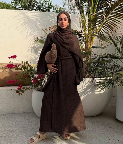 Casual Twill Abaya Dress - Coffee