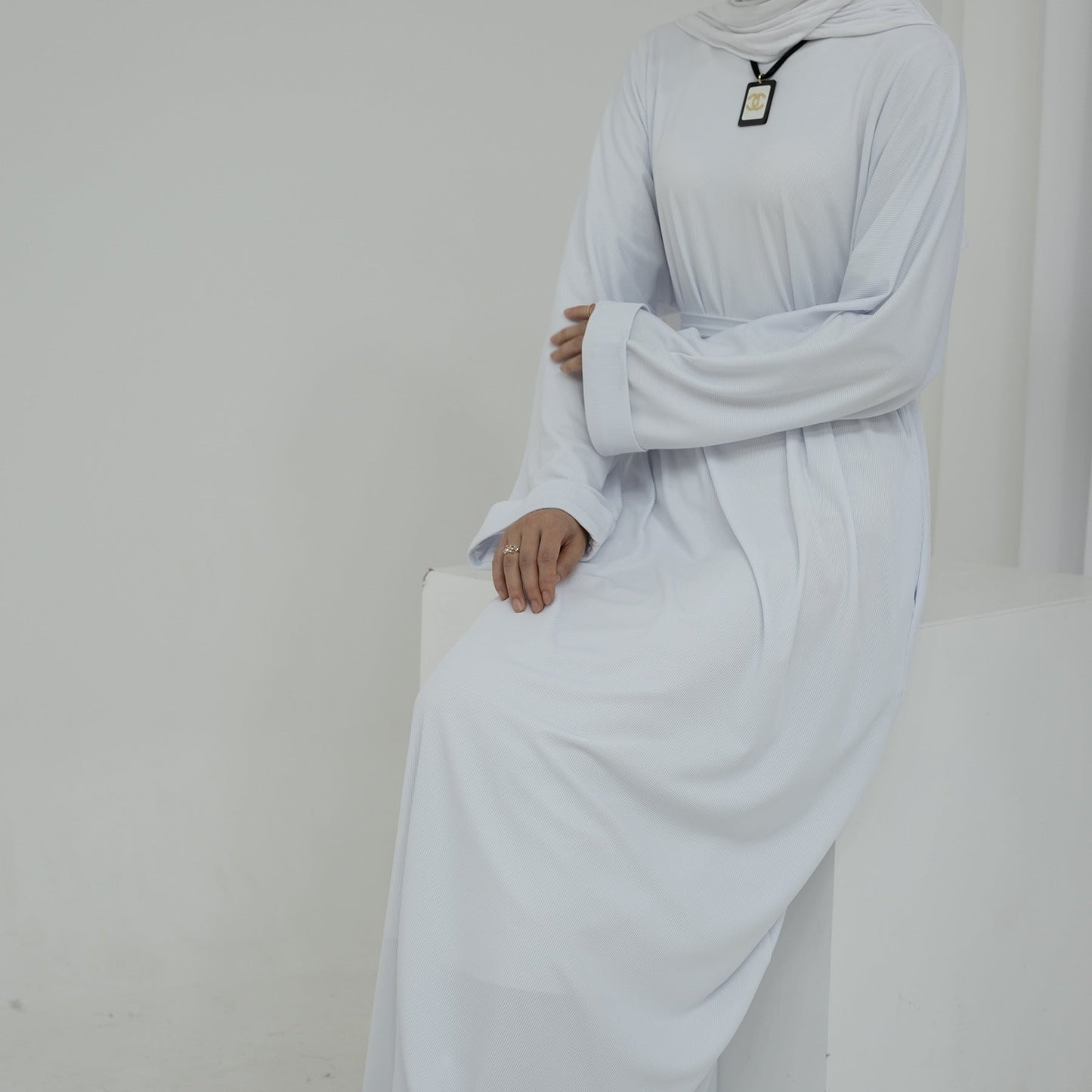 Autumn Winter Plain Abaya--White