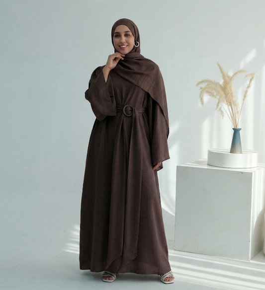 Casual Twill Abaya Dress - Coffee