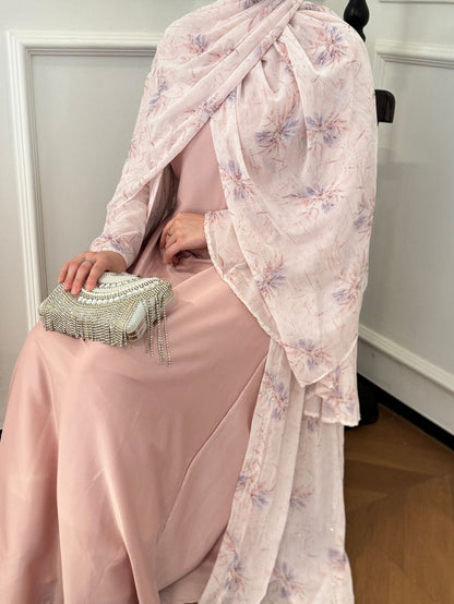Floral Print Chiffon Abaya 3 pcs Set - Blossom