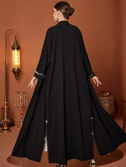 Rhinstones Open Abaya in Black