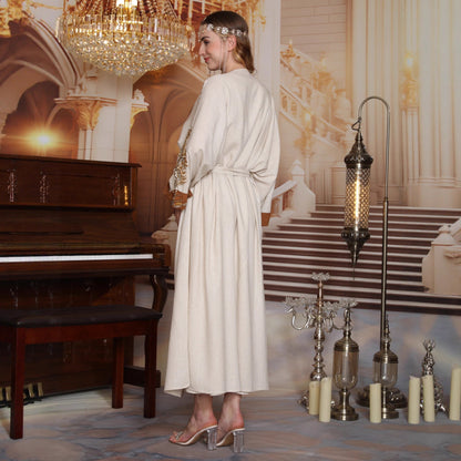 Rhinestones Embroidered Abaya Set - Canyon Clay & Cream