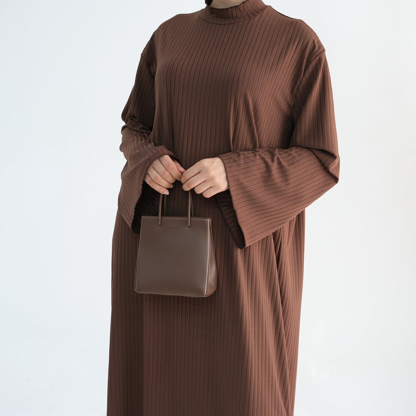 Ribbed Knit Jersey Long Sleeve Abaya – Coffee Brown