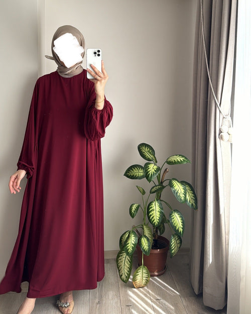 Modest Summer Abaya in Crimson Red (Crepe) - clearance online only